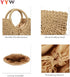 YYW Straw Bags for Women,Hand-woven Straw Top-handle Bag with Round Ring Handle Summer Beach Rattan Tote Handbag...