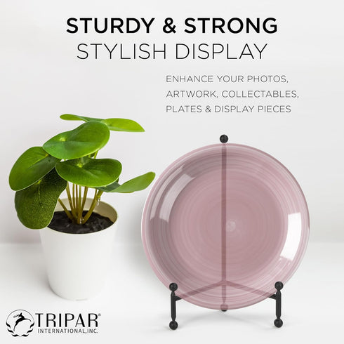 TRIPAR Modern Tripod Easel Display, Black Finish - Lightweight & Durable Design - Perfect for Displaying Decorative Pictures, Artwork, Plates, Til...