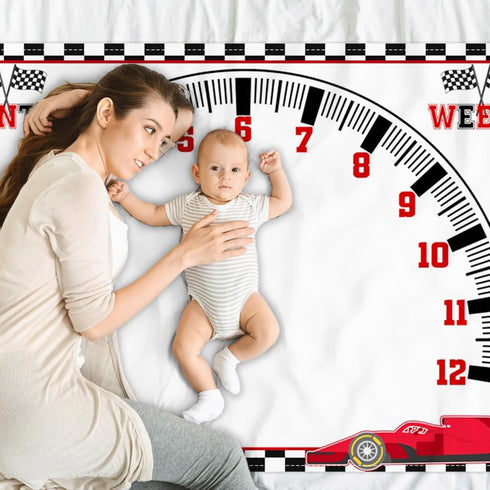 CSFOTO Racing Car Baby Monthly Milestone Blanket Newborn Growth Record Prop Milestone Blanket for Baby Boy Photography Props for Newborn Baby Show...