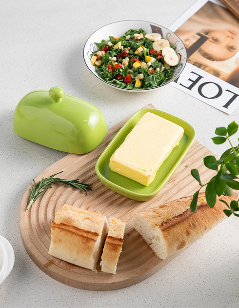 Sweejar Ceramic Butter Dish with Lid for Countertop,Porcelain Butter Keeper with Knob Handle,Butter Container for East/West Coast Butter, 7.1*3.7 ...