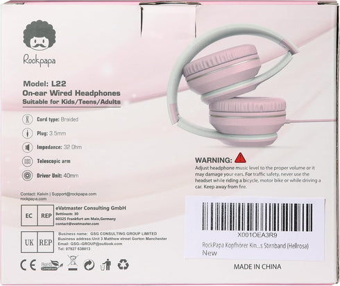 rockpapa L22 Wired Headphones for Kids Girls Boys Women with Microphone, Foldable Stereo 3.5mm Corded Headphones for School Classroom Chromebooks ...