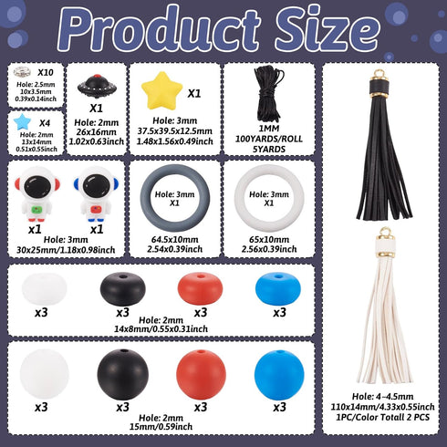 Magibeads 47Pcs Astronauts Airship Star Silicone Focal Beads 15mm Round Beads Big Silicone Rings Crystal Rhinestone Spacers Tassel Pendants Crafts...
