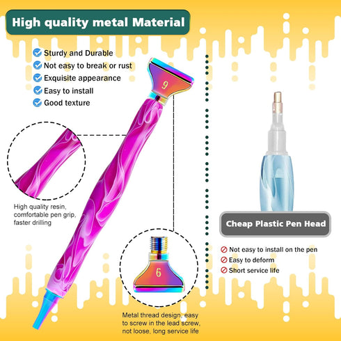 DoreenBow 14Pcs Diamond Art Painting Pen Metal Tips Kit Stainless Screw Thread Tips Multi Placer Tips Roller Accessories Diamond Art Painting Acce...