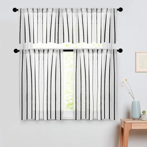 MRTREES Striped Sheer Valance Curtain, Rod Pocket Sheer Linen Textured Curtains Valance, Light Filtering Window Curtains Treatment for Bedroom/Liv...