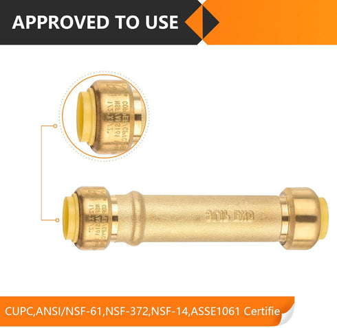 2-Pack Pushfit Slip/Repair Coupling, 1/2-Inch Push to Connect Plumbing Fittings with Disconnect Clip, Brass Push-fit Fittings for PEX, Copper, CPV...