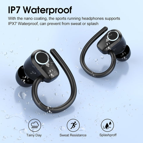 Wireless Earbuds, 2023 Bluetooth Headphones 5.3 Sport, 50H Ear buds with Earhooks, Dual LED Display Bluetooth Earbuds, Deep Bass Stereo Noise Canc...