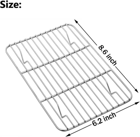 E-far Small Baking Rack Set of 2, Stainless Steel Metal Roasting Cooking Racks, Size – 8.6"x6.2", Non Toxic & Rust Free, Fit for Small Toaster Ove...