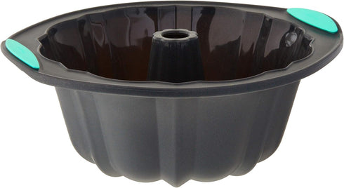 Trudeau Structure Silicone Fluted Cake Pan, Grey & Mint, 8.5 Cups...