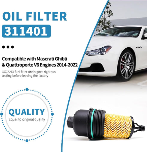 Oil Filter 311401 298939 Compatible with Maserati Ghibli & Quattroporte V6 Engines 2014-2022...