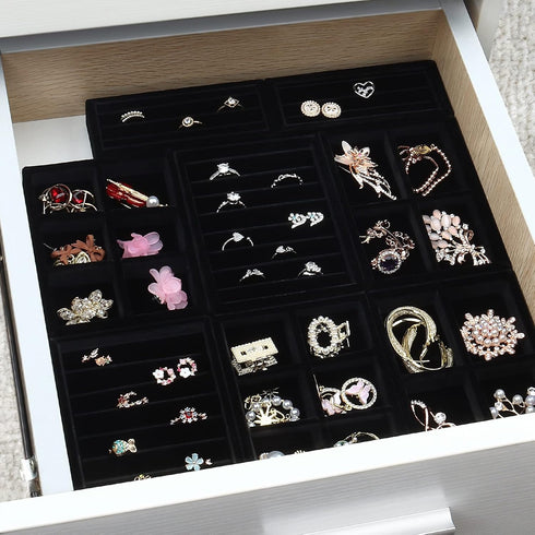 DesignSter Small Jewelry Tray-Ring Organizer 2PCS Premium Velvet Rings Earrings Display Tray Storage Insert Holder for Jewelry Box, Drawer, Dresse...