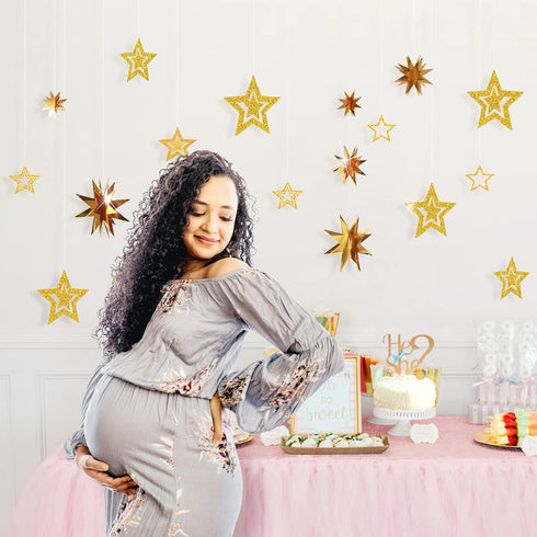 Decor365 Gold Star Garland Hanging Twinkle Little Star Decorations Glittery Gold Party Supplies for Baby Shower Birthday New Year Eve Bridal Gradu...