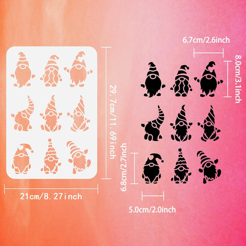 FINGERINSPIRE Gnomes Stencil 8.3x11.7inch Reusable 9 Style Gnomes Pattern Painting Template DIY Art Dwarfs Drawing Stencil for Card Making, Scrapb...