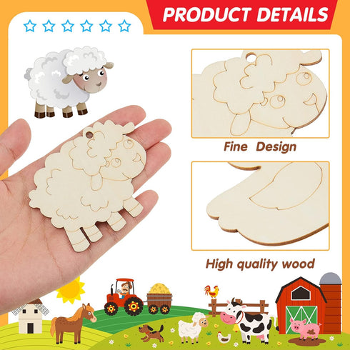 36 Pcs Wooden Farm Animals Cutouts Unfinished Wood Cutouts to Paint Wood Animal Cutouts Crafts Farm Animals Party Supplies for Kids School Classro...