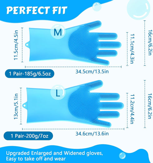 Pecute Pet Grooming Gloves 2 Pairs, Heat Resistant Cat Bathing Gloves with High-Density Teeth, Silicone Dog Bathing Gloves with Enhanced Five Fing...