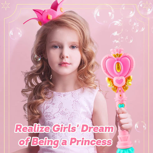 Bubble Wand for Kids, Princess Toys Heart Bubble Machine Blower Maker Outdoor Toy with Light, Party Birthday Gifts Easter Basket Stuffers for 1 2 ...