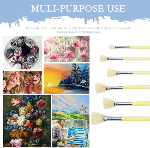 6 pieces / set. Fan Shape Pig Bristle Hair Paint Handle Oil Paint Brush Watercolor Brush Artists Professional Art Supplies...