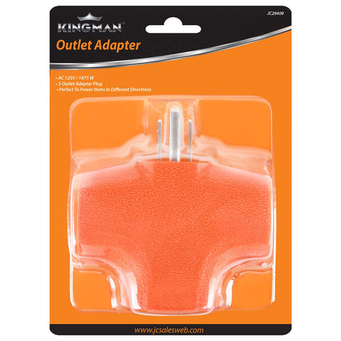 Kingman Orange 3-Outlet Heavy Duty Plug Adapter Grounded Power Tap (1 Pack) 125V / 15A / 1875W...