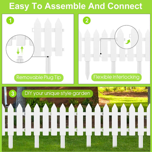 PLULON 6 Pieces Garden Fence with 6 Pieces Fence Insert White Plastic Fence Garden Picket Fence Edgings Lawn Flowerbeds Plant Borders Decorative G...