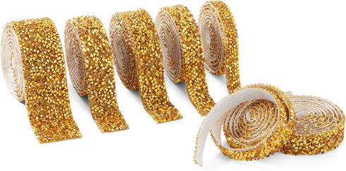 Bright Creations 7 Rolls Crystal Rhinestone Adhesive Strips for Crafts, Decor, Gifts (4 Sizes, Gold)...