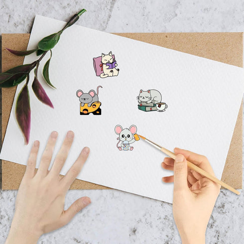 CRASPIRE 2 Styles Cat Clear Stamps Mouse Kitten Book Animal Reusable Background Postmark Transparent Silicone Stamp Seals for Journaling Card Maki...