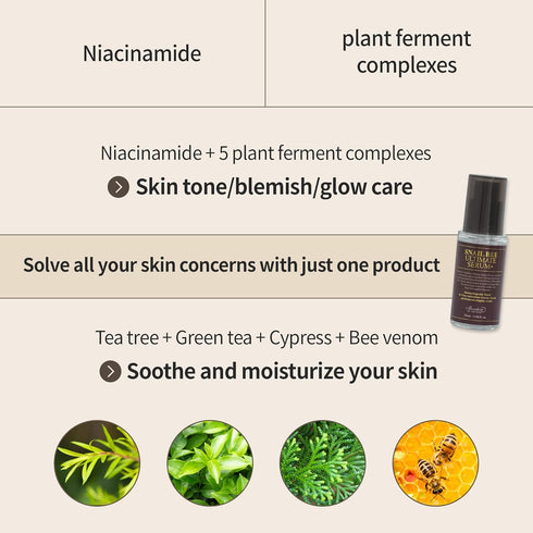 BENTON Snail Bee Ultimate Serum Plus 35ml (1.18 fl.oz.) - Snail Secretion Filtrate, Bee Venom, Tea Tree Leaf Water Contained Skin Nourishing & Soo...