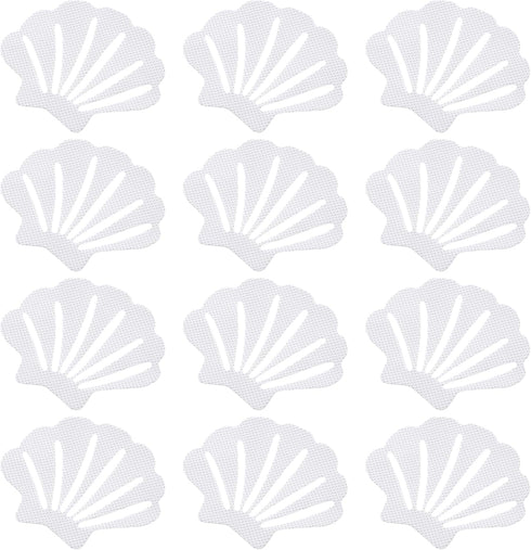12PCS Non-Slip Bathtub Stickers: Sea Shell Shaped Safety Shower Treads, Adhesive Appliques Bathroom Floor Decal, White Anti Slip Shower Strips...