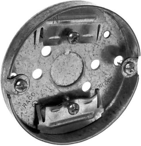 Hubbell-Raco 8292 1/2-Inch Deep, 1/2-Inch Center Bottom Knockout, NMSC Clamps 3-1/2-Inch Round Ceiling Pan...