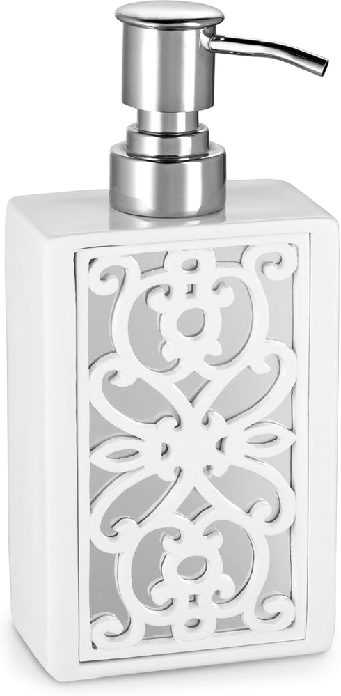 Creative Scents Mirror Janette White Hand Soap Dispenser for Bathroom - Mirrored Bathroom soap Dispenser for Countertop - Decorative Lotion Dispen...