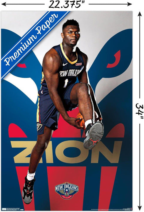 Trends International NBA New Orleans Pelicans - Zion Williamson 19 Wall Poster, 22.375" x 34", Premium Poster & Clip Bundle...