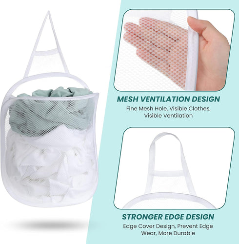 3 Pieces Hanging Laundry Hamper Laundry Bag to Hang Foldable Mesh Hamper Dirty Cloth Basket with Carry Handle Door Net for Store Cloth, Toy, Campi...