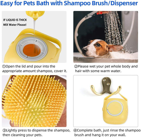Dropshipping Soft Safe Silicone Pet Bathroom Massage Cleaning Grooming Tools Dog Cat Bath Brush with Shampoo Box (Yellow), Small...