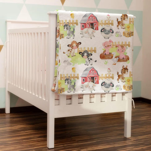 Farm Life Animals Barn Baby Blanket for Boys Girls Gift Neutral, Cow Chicken Pig Sheep Flannel Fleece Nursery Bed Blankets, Soft Lightweight Newbo...