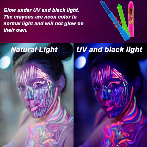 10 Color Glow in The Dark Face Paint,UV and Black Light Neon Face and Body Painting Set Mardi Gras Halloween Masquerade Black Light Birthday Party...