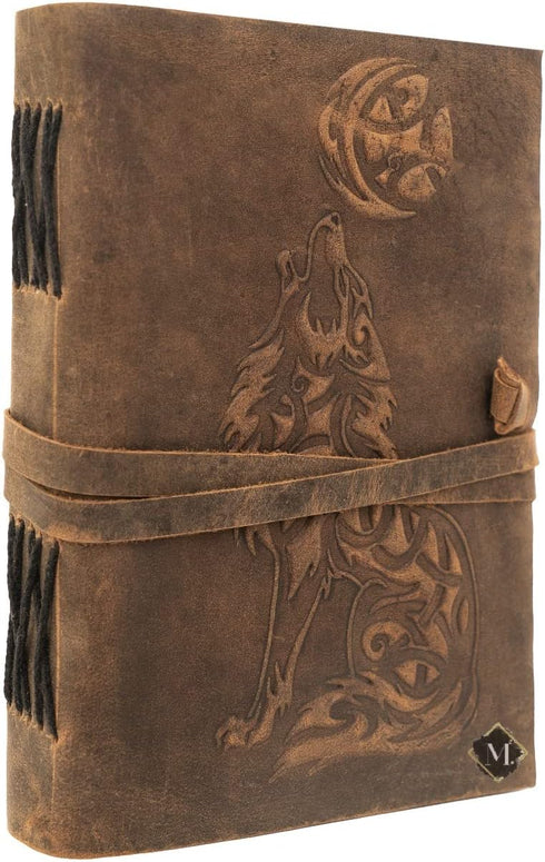 MONTEXOO Wolf Leather Journal Sketch book For Men Women - 200 pages Notebook Diary Dnd Travel Bullet Old Antique Large Vintage Bound Writing Gift ...