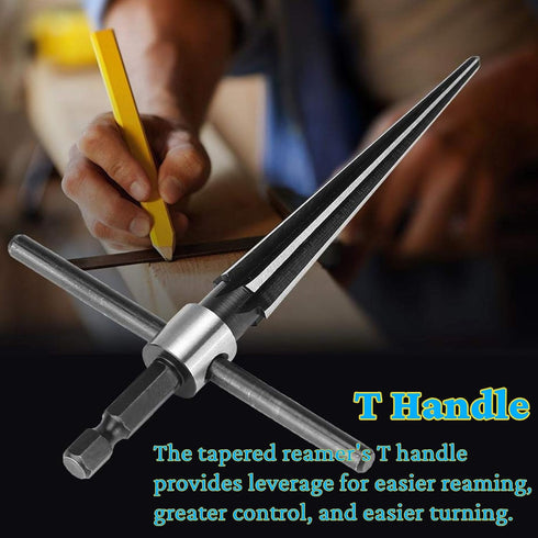 T Handle Tapered Reamer Set, 1/8"-1/2" 3/16"-5/8"Tapered 6 Fluted Chamfer Reaming Woodworker Tool for Steel Wood Alloy...