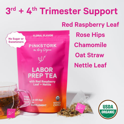 Pink Stork Organic Labor Prep Tea - Red Raspberry Leaf with Chamomile and Rosehip, Pregnancy Must Haves, Postpartum Essentials, Third Trimester - ...