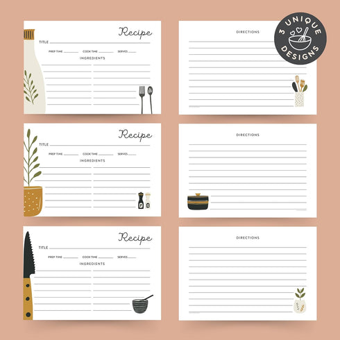 40 Recipe Cards for Recipe Box Boho Kitchen Recipe Cards in 3 Designs, Recipe Cards for Weddings or Bridal Showers, New Homeowner Gift...