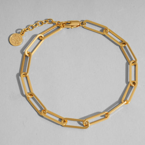 Dremmy Studios Gold Bracelet for Women 18K Gold Plated Dainty Paperclip Cubic Zirconia Disc Coin Star Cable Satellite Bead Pearl Simple Boho Minim...