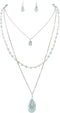Bocar 3 Layer Jewelry Set Long Chain Pendant Bead Necklace Earring for Women...