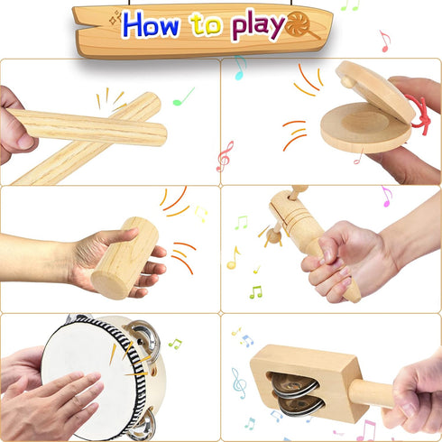 Ehome Toddlers Musical Instruments, Wooden Percussion Kids Baby Musical Instruments, Montessori Musical Toys Set for Kids Childrens Preschool Educ...