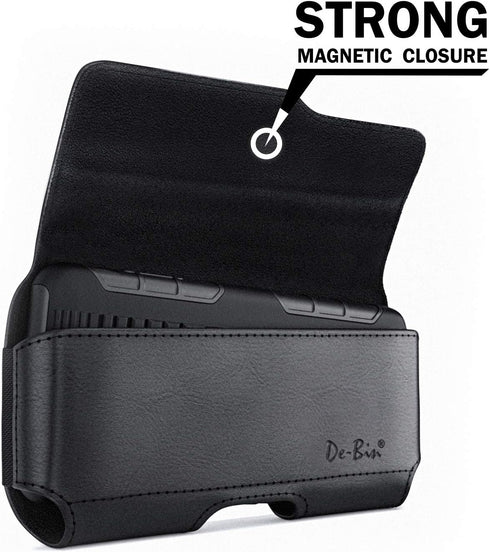 De-Bin Holster for Galaxy S24, iPhone 15, 15 Pro, 14, 13, 12, 11, X, Xs, 10 Cell Phone Belt Holder Case with Belt Clip Pouch Magnetic Cover, Fits ...