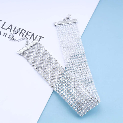 Punk Rhinestone Choker Necklace for Women Wide Full Diamond Necklace Chain 10-Row Sparkly Crystal Choker Collar Sexy Nightclub Party Prom Accessor...