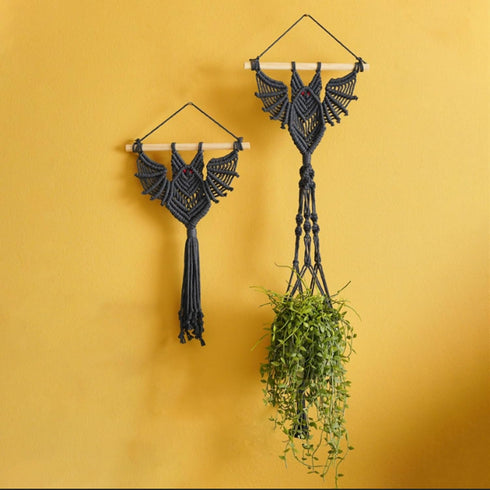 Macrame Gothic Bat Hanging Planter Decor, Bat Macrame Hanger for Various Plants from Potted Succulents and Air Plants, Boho & Witchy Room Decor, U...