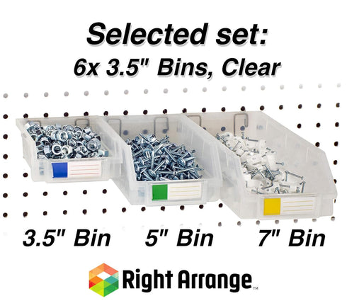 Pegboard Bins - 3.5" Bins, 6 Pack Clear - Hooks to Any Peg Board - Organize Hardware, Accessories, Attachments, Workbench, Garage Storage, Craft R...