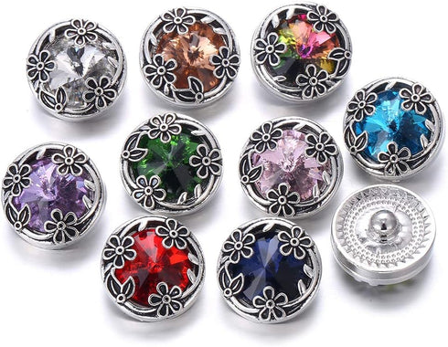 10pcs New Flower Style with Crystal Snap Buttons Charms fit Snap Bracelet Bangles Necklace...
