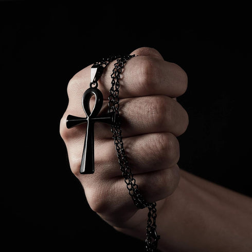 3 Pieces Men's Stainless Steel Ankh Pendant Necklace, Black, Gold, Silver...