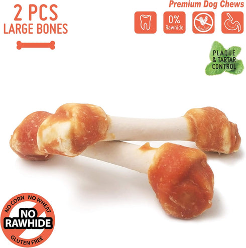 Premium Dog Bones, Rawhide-Free, Made with Real Chicken and Wholesome Vegetables, Made with Limited Ingredients (Large 2pcs/Pack)...