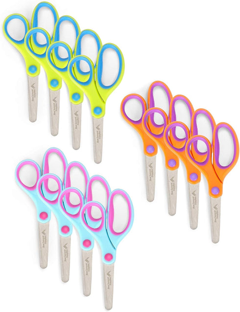 Blue Summit Supplies Kids Scissors, Student Scissors with Comfort Grip, Bulk Safety Scissors for School and Classrooms, Orange, Blue, and Pink Chi...
