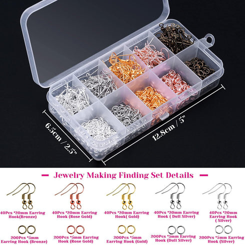 Earring Hooks, Audab 1400pcs Making Kit with 200pcs Ear Ring 1000pcs Jump Rings, Backs and Jewelry Pliers for Supplies Findings...