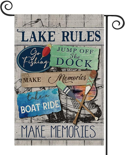 AVOIN Lake Rules Slogan Wood Garden Flag Vertical Double Sided, Jump Off The Dock Relax Boat Canoe Yard Outdoor Decoration 12.5 x 18 Inch...